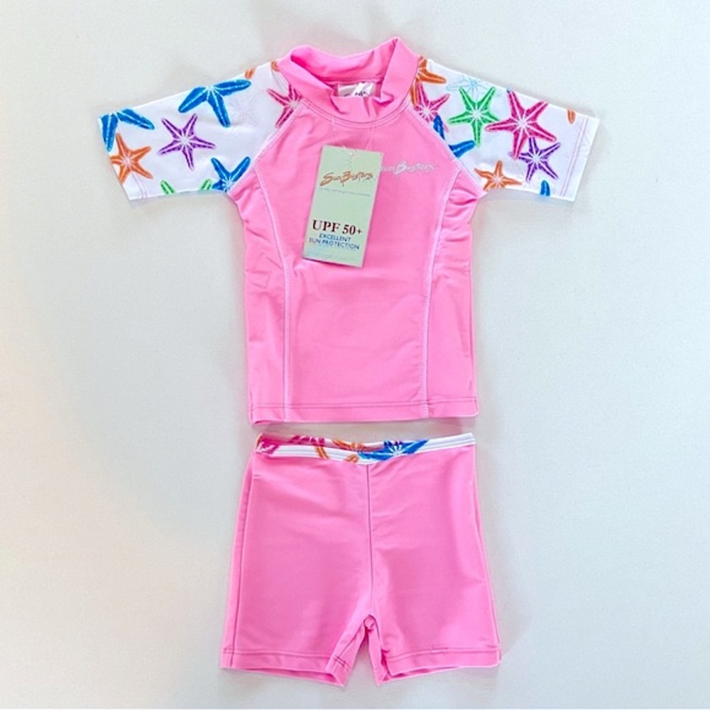 NWT Sunbusters Tuga Girls 6-12 M 2-Pc Rash Guard Set Swimsuit UPF 50+